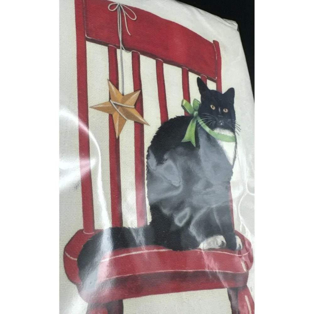 Mary Lake Thompson Flour Sack Kitchen Tea Dish Towel Black White Cat Chair‎ Star